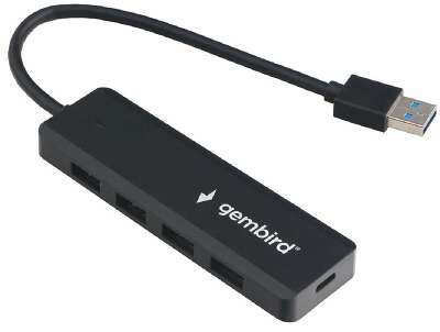 Gembird Разветвитель USB3.1 4xUSB, с доп.питанием (порт Type-C), кабель USB 19см, черный, коробка (UHB-C414)