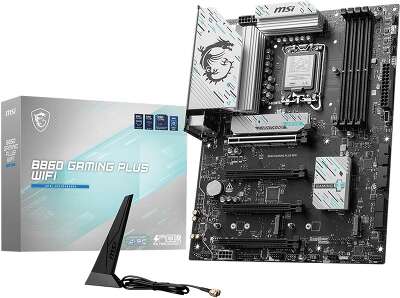 Материнская плата MSI B860 GAMING PLUS WIFI B860, LGA1851, 4*DDR5, 4*PCIEx16, 3*M.2, 1*TypeC, 2*USB3.2Gen2, 6*USB3.2Gen1, 8*USB2.0, 4*SATA3.0, 5G, Type-C(DP), DP, HDMI, ATX, RTL