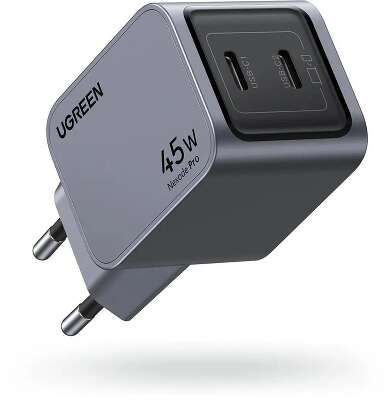 Зарядное устройство UGREEN X707 (35008) Nexode Pro 45W USB-C+USB-C PD GaN Tech Charger EU. Цвет: серый