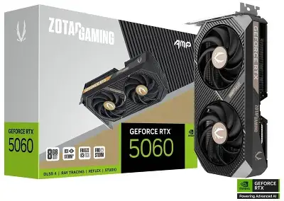 Видеокарта Zotac PCI-E 5.0 RTX 5060 AMP NVIDIA GeForce RTX 5060 8Gb 128bit GDDR7 2550/28000 HDMIx1 DPx3 HDCP Ret