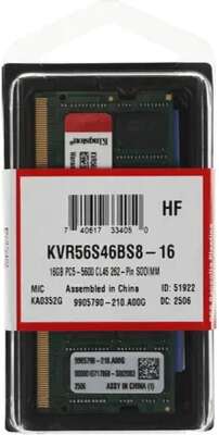 Kingston 16GB 5600MT/s DDR5 Non-ECC CL46 SODIMM 1Rx8 KVR56S46BS8-16