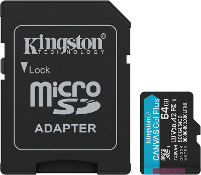 Карта памяти Kingston 64GB microSDXC Canvas Go Plus Gen4 200MB/s A2 U3 V30 Card + ADP/ Kingston 64GB microSDXC Canvas Go Plus Gen4 200MB/s A2 U3 V30 Card + ADP