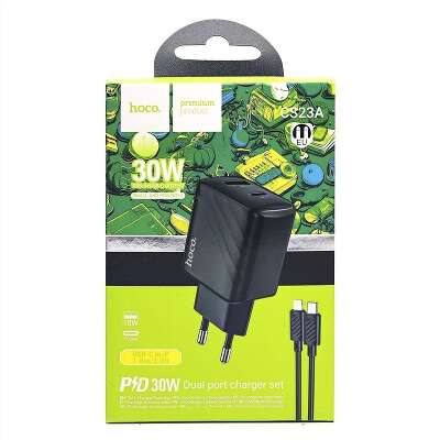 Зарядное устройство Hoco 30Вт, 3А, QC3.0/PD, 1хUSB, 1хType-C, CS23A, черный, коробка