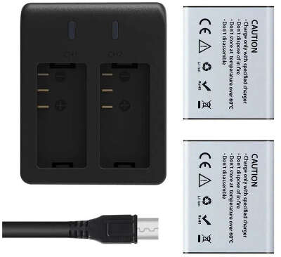 Аккумуляторные батареи для экшн-камеры AKASO Brave 4 Pro/V50X, 2x1350 мАч с двойным зарядным устройством USB