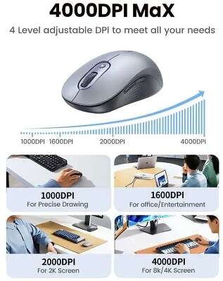 Мышь беспроводная UGREEN M556 (75129) Multi-mode Wireless Mouse BT&GHz. Цвет: серый