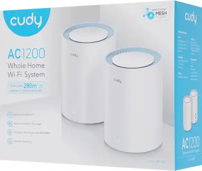 Бесшовный Mesh роутер Cudy M1200 (M1200(2-PACK)) AC1200 10/100BASE-TX белый (упак.:2шт)