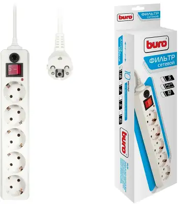 Сетевой фильтр Buro 500SH-1.8-W 1.8м (5 розеток) белый (коробка)