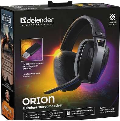 Гарнитура игровая беспроводная DEFENDER Orion черный (микрофон, Bluetooth/2.4G, Type-C) (64690)