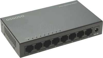 Коммутатор неуправляемый/ OSNOVO Неуправляемый коммутатор Fast Ethernet на 8 портов. Порты: 8 x FE (10/100Base-TX). Auto MDI/MDIX Встроенная грозозащита 2кВ. В комплекте БП DC12V(1A). Размеры (ШхВхГ): 138 x 25 x 78мм. Рабочая температура: 0...+40 гр. С.