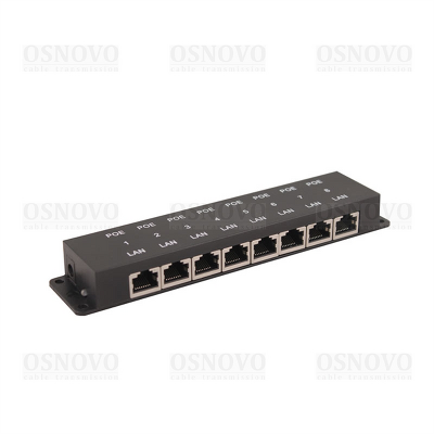 Пассивный PoE-инжектор OSNOVO Midspan-8/P Пассивный PoE-инжектор Fast Ethernet на 8 портов. Предназначен для питания оконечных сетевых устройств. Напряжение PoE - до 57V(конт. 4,5 (+), 7,8 (-)). Максимальный ток на каждый п
