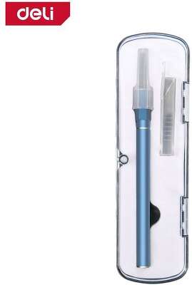Нож-скальпель макетный Deli DL359201B цвет синий, 146 x 9 мм, 10 лезвий в комплекте, алюминиевый корпус, пластиковый кейс