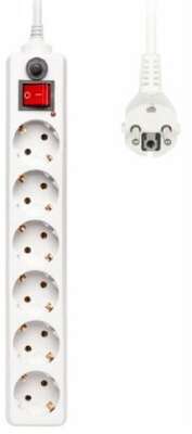 BURO Сетевой фильтр, 6 розеток, 1.8 метра, (600SH-1.8-W), белый (коробка) {992246}