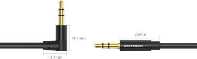 Кабель Vention аудио Jack 3,5 mm M/Jack 3,5 mm M угол 90 - 1,5м Черный