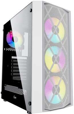 Powercase CMRMW-L4 Корпус Rhombus X4 White, Tempered Glass, Mesh, 4x 120mm 5-color LED fan, белый, ATX  (CMRMW-L4)