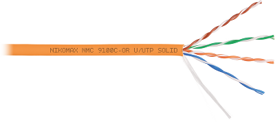Кабель NIKOMAX U/UTP 4 пары, Кат.5e (Класс D), тест по ISO/IEC, 100МГц, одножильный, BC (чистая медь), 24AWG (0,52мм), полимерный материал нг(А)-HF, внутренний, зеленый, 305м - гарантия: 15 лет / 25 лет системная