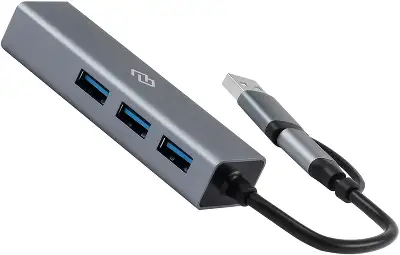 Разветвитель USB-C + USB-A Digma DHUB-LAN-4port 4порт. серебристый