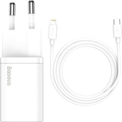 Зарядное устройство Baseus Super Si Quick Charger USB-C 20W + Lightning Cable, White [TZCCSUP-B02]