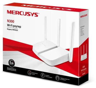 Mercusys MW305R Wi-Fi роутер N300, до 300 Мбит/с на 2,4 ГГц, LAN 3x10/100 Мбит/с, WAN 1x10/100 Мбит/с, 3 антенны