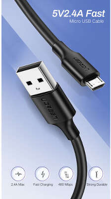 Кабель UGREEN US289 (60138) USB 2.0 A to Micro USB Cable Nickel Plating. Длина: 2м. Цвет: черный