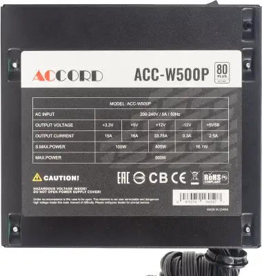 Блок питания Accord ATX 500W ACC-W500P 80+ white (20+4pin) 120mm fan 6xSATA RTL