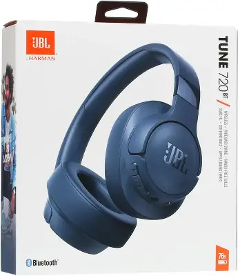 Гарнитура мониторные JBL Tune 720 BT 1.2м синий беспроводные bluetooth оголовье (JBLT720BTBLU)