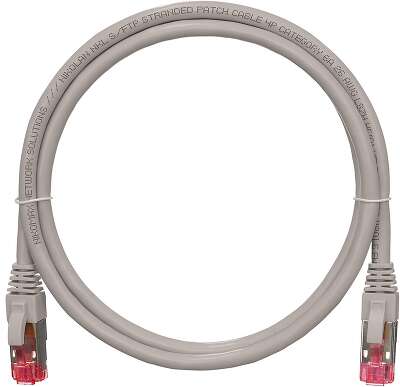Коммутационный шнур NIKOMAX S/FTP 4 пары, Кат.6a (Класс Ea), 500МГц, 2хRJ45/8P8C, T568B, заливной, с защитой защелки, многожильный, BC (чистая медь), 26AWG (7х0,165мм), поливинилхлорид, серый, 1м