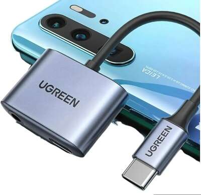 Адаптер Ugreen CM231 (60164) USB-C to 3.5mm Audio Adapter with PD. Цвет: серый