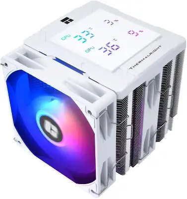 Устройство охлаждения(кулер) Thermalright Peerless Assassin 120 Digital ARGB Soc-AM5/AM4/1200/1700/1851 белый 4-pin 25.6dB Al+Cu LCD Ret (PA120-DIGITAL-WH-ARGB)