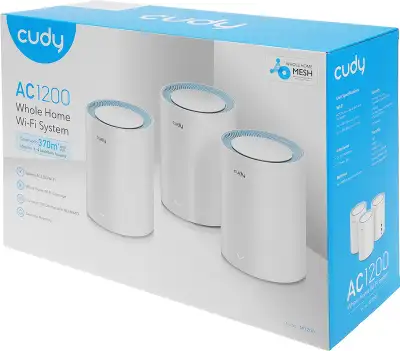 Бесшовный Mesh роутер Cudy M1200 (M1200(3-PACK)) AC1200 10/100BASE-TX белый (упак.:3шт)