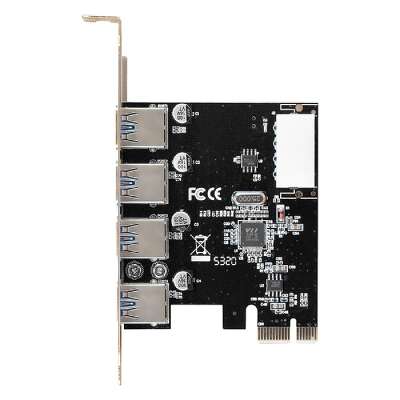 Exegate EX298943RUS Контроллер ExeGate EXE-314 v2.0 (PCI-E x1 v2.0, 4*USB3.0 ext., разъем доп.питания Molex, VIA Labs Chipset VL805)
