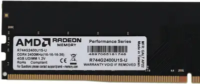 Память DDR4 4Gb 2400MHz AMD R744G2400U1S-U Radeon R7 Performance Series RTL PC4-19200 CL16 DIMM 288-pin 1.2В Ret
