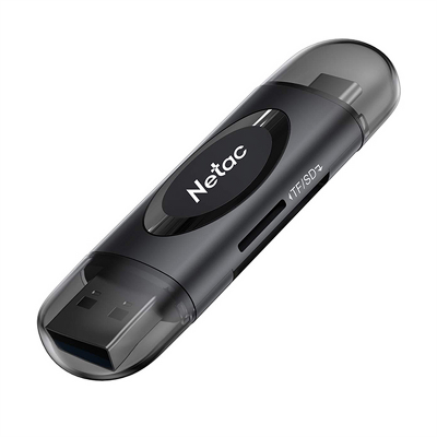 Кардридер Netac card reader WK14, USB3.0+Type-C to mSD/SD, Black (repl. NT09WK14-30BK)