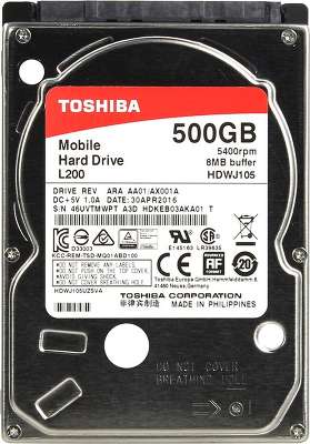 Жесткий диск Toshiba SATA-II 500Gb HDWJ105EZSTA L200 (5400rpm) 8Mb 2.5"