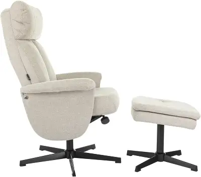 Кресло для дома Бюрократ _Baron с пуфом бежевый металл черный крестов. (_BARON/BEIGE)