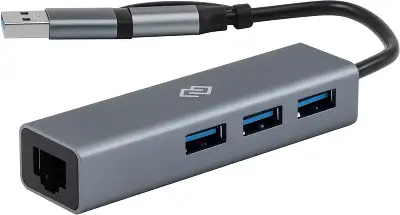 Разветвитель USB-C + USB-A Digma DHUB-LAN-4port 4порт. серебристый