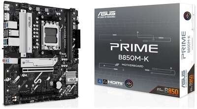 ASUS PRIME B850M-K (Socket AM5, mATX, 2xDDR5(128GB), DP/HDMI, 1xPCIe 5.0x16/1xPCIe 4.0x16, 1xLAN (2.5GbE), 4xSATA 6Gb/s, 2xM.2, 1xType-C, 4xUSB 3.2, 4xUSB 2.0, PS/2)