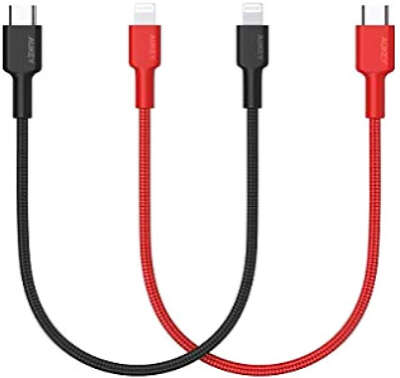Набор кабелей (2 шт.) Aukey USB-C to Lightning MFI, 0.3 м, Black/Red [CB-CL06]