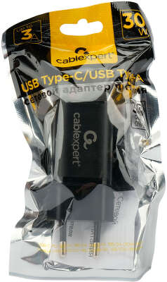 Зарядное устройство Cablexpert MP3A-PC-43, 30Вт GaN, 3А, QC4.0/PD, 1хUSB, 1хType-C, черный, пакет