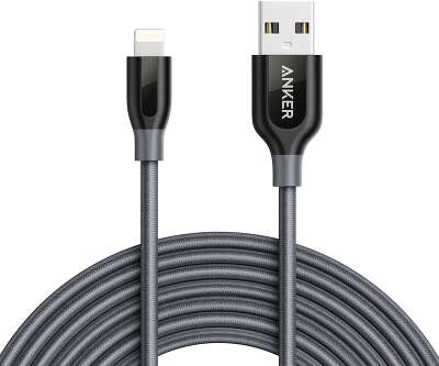 Кабель Anker PowerLine+ USB to Lightning Cable, 3 м, кевлар, серый [A8123HA1]