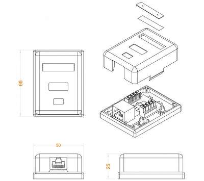Аксессуары Розетка компьютерная Hyperline SB1-1-8P8C-C6-WH Розетка компьютерная RJ-45(8P8C), кат 6, одинарная, внешняя, Dual IDC Dual IDC