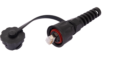 Индустриальный коннектор NIKOMAX RJ45/8P8C, Кат.6a (Класс Ea), 500МГц, покрытие 50мкд, экранированный, IP67, для одножильной витой пары, с защитной крышкой, черный