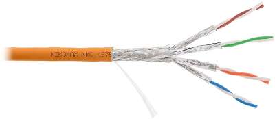 Кабель NIKOMAX S/FTP 4 пары, Кат.7a (Класс Fa), тест по ISO/IEC, 1000МГц, одножильный, BC (чистая медь), 23AWG (0,58мм), полимерный материал нг(А)-HF, внутренний, оранжевый, 500м - гарантия: 5 лет /15 лет системная