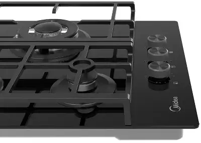 Газовая варочная панель MIDEA/ MDK/Газовая варочная панель MIDEA, 45 см, WOK-конфорка, чугунные решетки, автоподжиг, газконтроль, адаптер для кофе, цвет черный