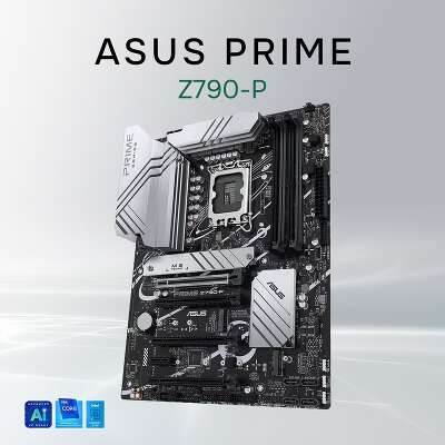 ASUS PRIME Z790-P(Socket 1700, ATX, 4xDDR5(192GB),  DP/HDMI, 1xPCIe 5.0x16/3xPCIe 4.0x16/1xPCIe 3.0, 1xLAN (2.5GbE), 4xSATA 6Gb/s, 3xM.2,1xM.2 E key, 1xType-C,3xUSB 3.2, 4xUSB 2.0,1xPS/2)