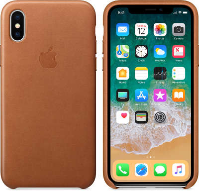 Кожаный чехол для iPhone X Apple Leather Case, Saddle Brown [MQTA2ZM/A]