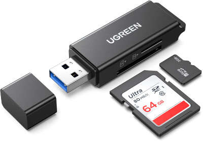 Устройство чтения/записи Ugreen USB 3.0 to TF/ SD Dual Card Reader, Black [40752]