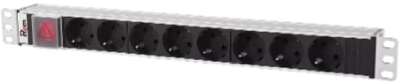 REM Блок розеток Rem-10 без шнура с выкл., 8 Schuko, вход IEC 60320 C14, 10A, алюм., 19
