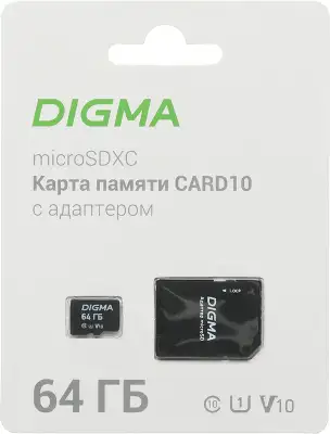Флеш карта microSDXC 64GB Digma CARD10 V10 + adapter