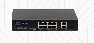 Коммутатор NETLAN, неуправляемый, 8*10/100/1000Мбит/с PoE (af/at), 2*10/100/1000Мбит/с RJ45, 1*100/1000Мбит/с SFP, DC52V/2.3A, PoE бюджет 120W