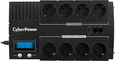 ИБП CyberPower BR1200ELCD, Line-Interactive, 1200VA/720W, 8 Schuko розеток, USB&USB Charger, RJ11/RJ45, LCD дисплей, Black, 0.33х0.2х0.01м., 9кг./ UPS Line-Interactive CyberPower BR1200ELCD 1200VA/720W USB/RJ11/45/charger A/С (4+4 EURO)